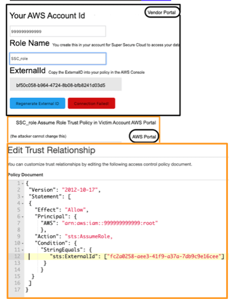 external id vendor and aws portal screens