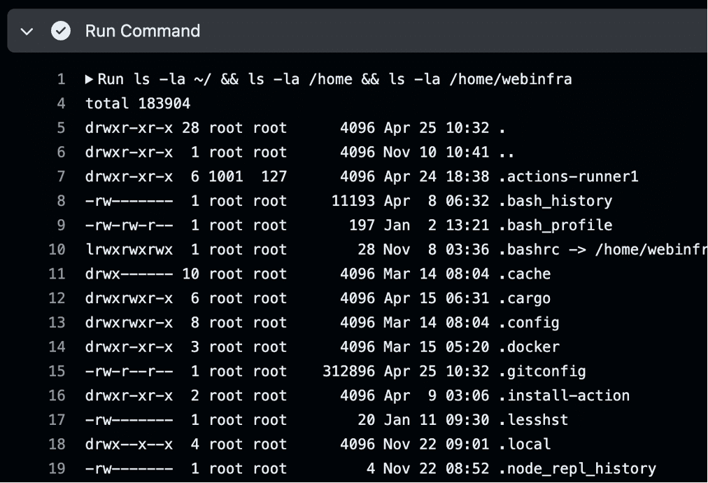 Figure 6: We achieved code execution on the non-ephemeral self-hosted runner by using our own GitHub self-hosted runner for command and control.